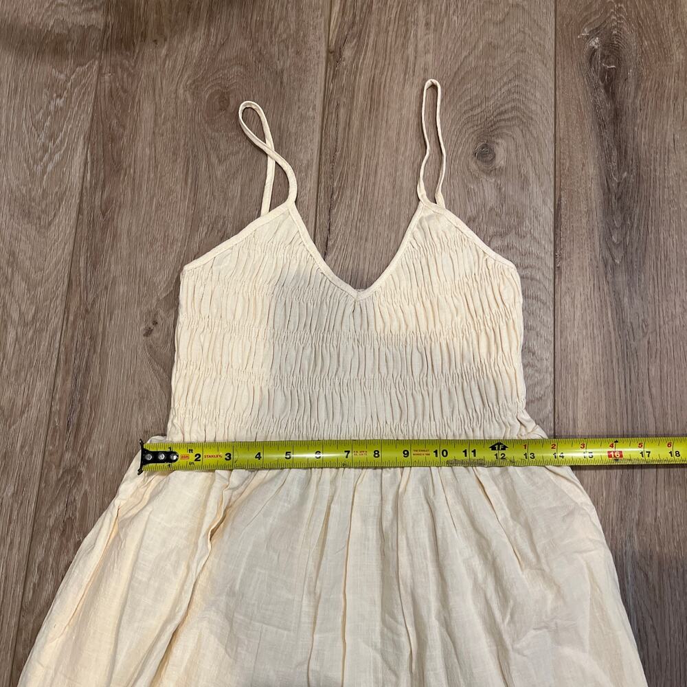 PINKBLUSH Women's Cream Embroidered Smocked Shoulder Tie Maternity Dress Size S - Picture 6 of 11